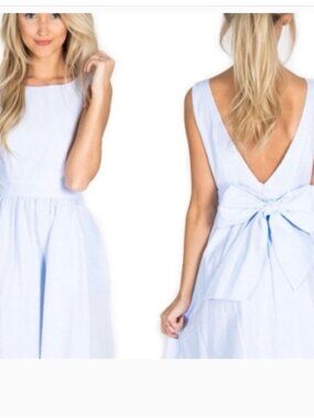 Lauren James Blue Stripe Seersucker Backless Bow Sundress Sz Large NWT